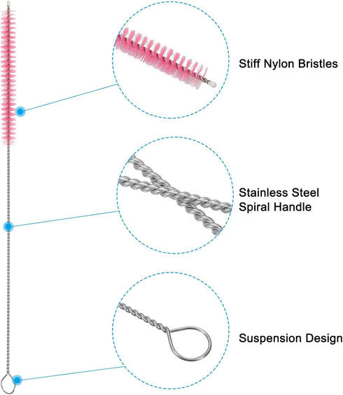 PATIKIL 10"x3/8" Long Straw Brush, 10 Pcs Drinking Straw Cleaning Brush Nylon Pipe Tube Cleaner Brush for Cleaning Straws Pot Spout, Pink...