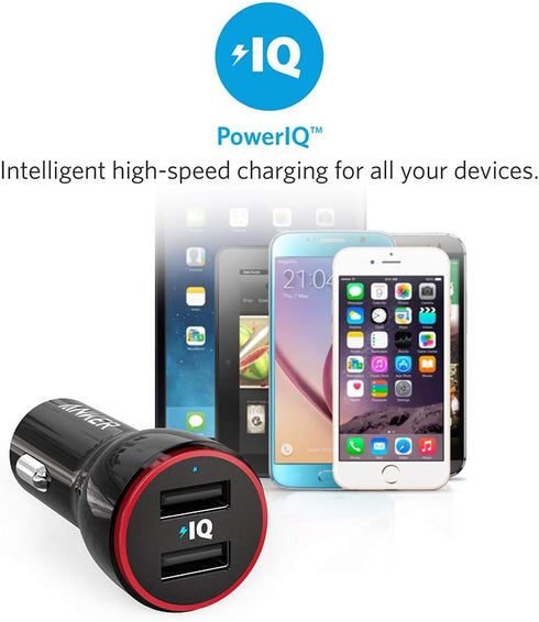 Anker Car Charger Adapter, 24W Dual USB Car Phone Charger, PowerDrive 2 for iPhone 14 13 12 11 Pro Max Mini X XR XS 8 Plus, iPad Pro/Air 2/Mini, N...