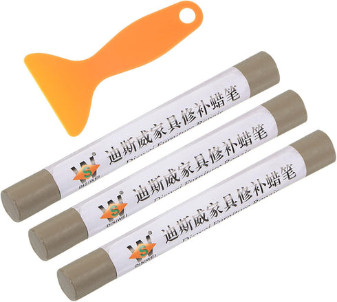 Wax Filler Stick, 3pcs Wooden Repair Wood Wax Fill Sticks with Spatula Crayon Markers Furniture Touch Up Kit for Remover Scratches Scuffs on Furni...