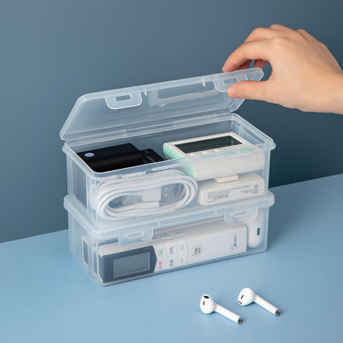 Plastic Storage Containers with Lid for Office Supplies, Pencil Box, Art Supplies, Makeup, Crafts and and Charger Cable Cord (2, XS-Deep)...