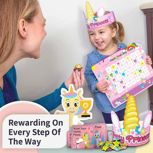 Potty Training Reward Chart – Potty Training Chart with 35 Reusable Stickers, Crown, and Instructional Stickers - Unicorn...