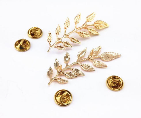 yueton?2 Pairs Metal Golden and Silver Leaves Brooch Suit Shirt Collar Decoration Parts...