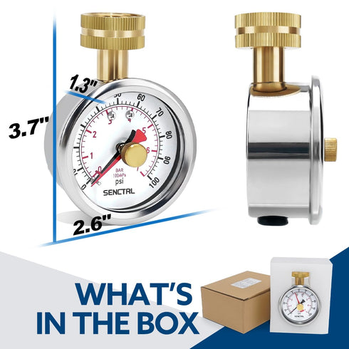 0-100 psi Water Pressure Gauge Test with Lazy Hand, Lead-Free, 2-1/2" Dial Size, 3/4" Female Garden Hose Thread, IP67 Waterproof, Stainless Steel ...