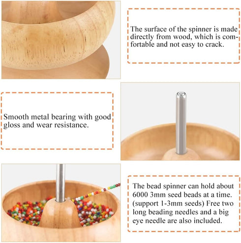 hobbyworker The Upgrade Version Wooden Bead Spinner with 2 Pcs Big Needles,8000 Pcs Seed Beads and 1 Surprise Gift Pack for Jewelry Making Tools,Q...