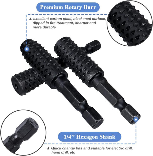 Mesee 10 Pieces Rotary Burr Rasp Set, 1/4 Inch Hex Shank Quick Change Wood Carving Drill Bits Carbon Steel File Rasp DIY Woodworking Tool for Wood...