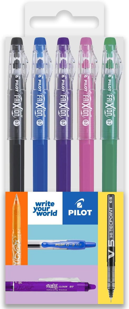 Pilot FriXion Ball Stick 07-0.7mm Nib Tip - Erasable Gel Ink Pens - In Wallet Packaging (Teacher's Wallet of 5)...