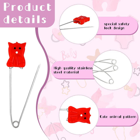 30 pcs Baby Safety Diaper Pin with Plastic Head Animal Pattern 2.4 Inch Secure Clips for Fastening Baby Clothes Diaper Napkins Stainless Steel Kid...