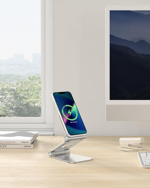 Stand for MagSafe Charger, OMOTON Foldable Phone Stand Holder for MagSafe Accessories, Not Include Charger or Cable, Compatible with iPhone 15/14/...