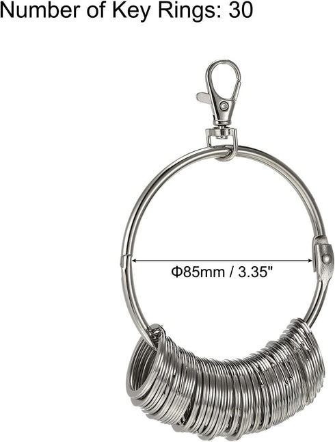 PATIKIL 3.4 Inch Dia Key Organizer Keychain, 1pcs Key Management Holder with 30 Keys Rings for Office, Silver...