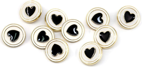 20 pcs Electroplating Golden Circles Enamel Black Heart Sewing Metal Shank Coat Buttons -23mm -7/8"...