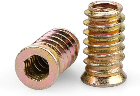 40Pcs Anwenk 1/4"-20 x 20mm Furniture Screw in Nut Threaded Wood Inserts Bolt Fastener Connector Hex Socket Drive for Wood Furniture Assortment (w...