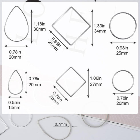 PAGOW 96Pcs Earring Hoop Jewelry Making, Hypoallergenic Teardrop Square Round Silver Earrings Beading Hoop Bulk for DIY Crafts Accessories Supplie...