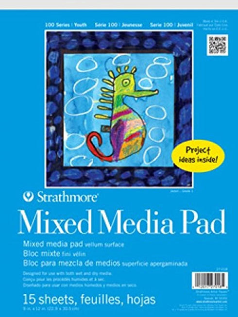 Strathmore (27-018 STR-27-018 15 Sheet Mixed Media Pad, 9 by 12", White...
