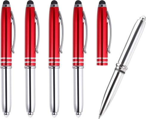 PATIKIL Ballpoint Pen with Stylus Tip and LED Flashlight, 5 Pack 3 in 1 Metal Pen Black Ink 1.0mm Medium Point Stylus Pen for Touch Screens, Red...