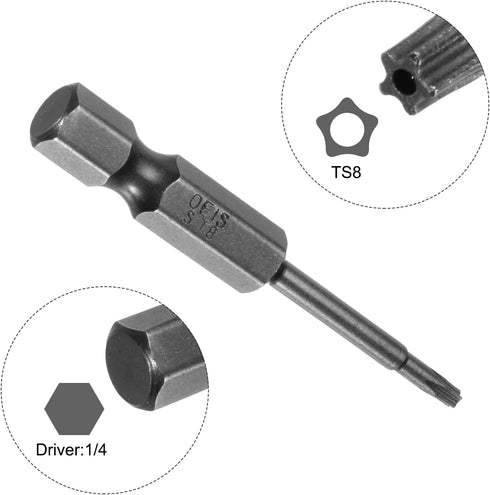 10ps TS8 Star 5 Point Screwdriver Bit 1/4" Hex Shank 2" Length Magnetic Security Torx Head Screw Driver Power Tool...