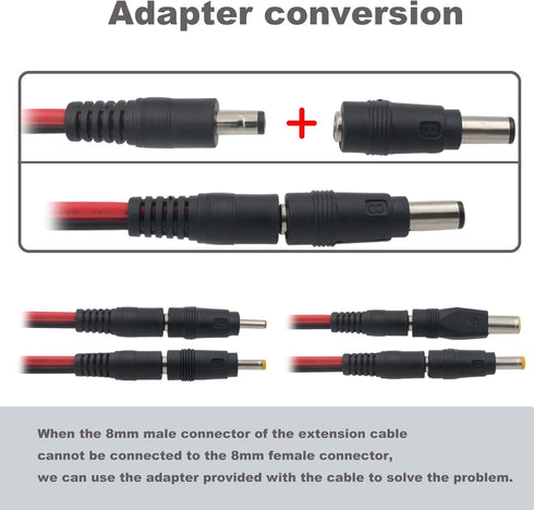 COMeap SAE to DC Adapter for Jackery Solar Panel, 3.31ft (1.01m) SAE to DC5521 Male Connector Cable with SAE Polarity Reverse Adapter DC8/6.5/5.5/...