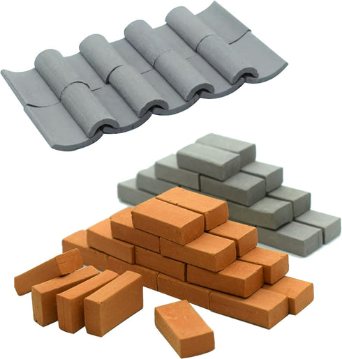 Woohome 222 PCS Mini Grey Roof Tiles Mini Wall Bricks Set, DIY Materials Miniature Brick Scale Model Bricks and Miniature Tiles Roof Tiles Dollhou...