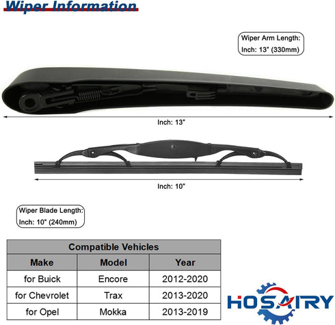 Rear Wiper Arm Blade Set for Buick Encore 2013-2020, for Chevy Trax 2015-2020 Rear Windshield Wiper Arm Blade Assembly 95915136 95466019...