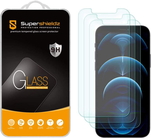 Supershieldz (3 Pack) Designed for iPhone 12 and iPhone 12 Pro (6.1 inch) Tempered Glass Screen Protector, Anti Scratch, Bubble Free...