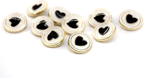 20 pcs Electroplating Golden Circles Enamel Black Heart Sewing Metal Shank Coat Buttons -23mm -7/8"...