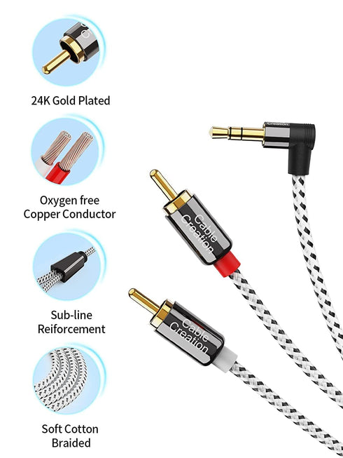 CableCreation 3.5mm to RCA Cable, Angle 3.5mm Male to 2RCA Male Auxiliary Stereo Audio Y Splitter Gold-Plated for Smartphones, MP3, Tablets, Speak...