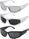 3 Pairs Y2K Wrap Around Sunglasses Trendy Silver Glasses Oval Black Shades Sporty Futuristic Aesthetic for Women Men Rave...