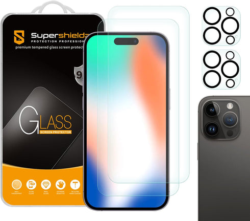 Supershieldz (2 Pack) Designed for iPhone 15 Pro (6.1 inch) + Camera Lens Tempered Glass Screen Protector, Anti Scratch, Bubble Free......