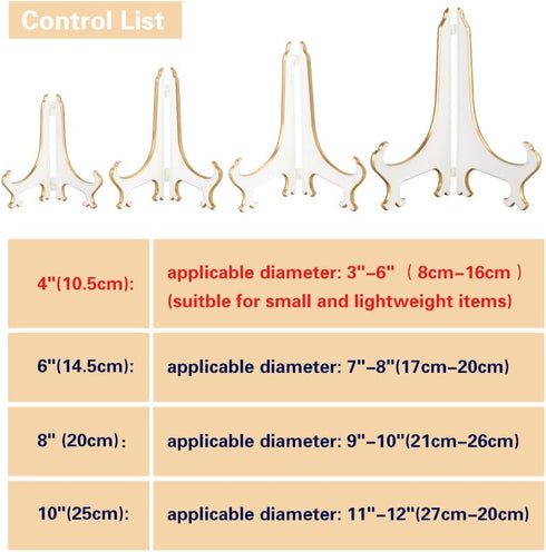Artliving 4" White Gold Decorative Small Plate Stand Holder Plastic Picture Easel Display Stand Picture Frame Stand (2 Pack)...