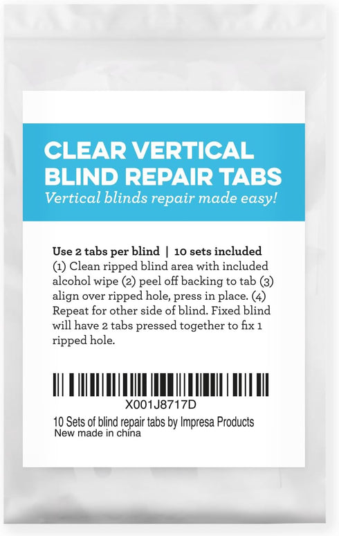 IMPRESA Vertical Blind Repair Tabs Kit - 20 Clear Stick-On Sets & 2 Alcohol Wipes - Window & Sliding Door Blind Repair Tabs - Easy Fix for Vertica...