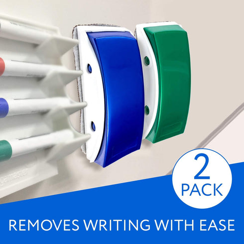 IMPRESA 2 Pack Magnetic Whiteboard Eraser for Use with Glass Dry Erase Boards - includes Extra Strong Magnets and 10 Replaceable Microfiber Cleani...