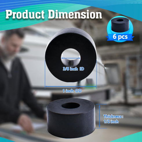 Multi Purpose Rubber Spacer 1 Inch OD x 3/8 Inch ID x 1/2 Inch Thickness, Rubber Washer Anti Vibration Bushings Spacers Black Rubber Washers for S...