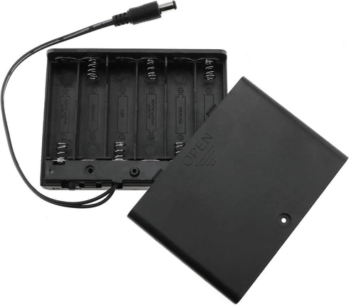 E-outstanding Battery Box 6x1.5V AA Battery Case Holder Black Enclosed Box with ON/Off Switch and 5.5mm x 2.1mm DC Plug...