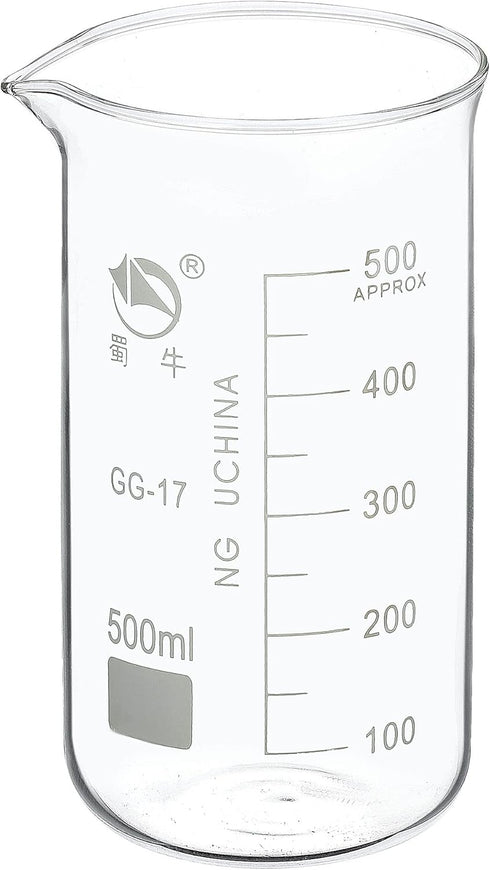 PATIKIL 500ml Tall Form Glass Beaker, 3.3 Borosilicate Glass Graduated Printed Scale Measuring Cups with Spout for Kitchen Lab Liquids Transit Boi...