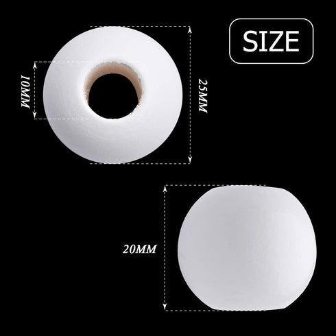 Wooden Spacer Beads - Jumbo 10mm & 25mm Round Balls, White - 50 Pieces for Handmade Decorations & Jewellery...