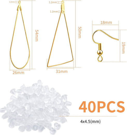 DIY Earring Findings, 40pcs Teardrop and Triangle Shaped Beading Hoop Earring Findings with 40pcs Fish Earring Hooks and 40pcs Clear Earring Backs...