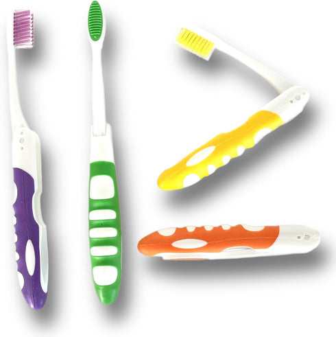 4 Pack Comfort Hold Travel Toothbrush On The Go Folding Medium Bristle Brushes Compact Size Ergonomic Foldable Camping Gym School Locker Backpack ...