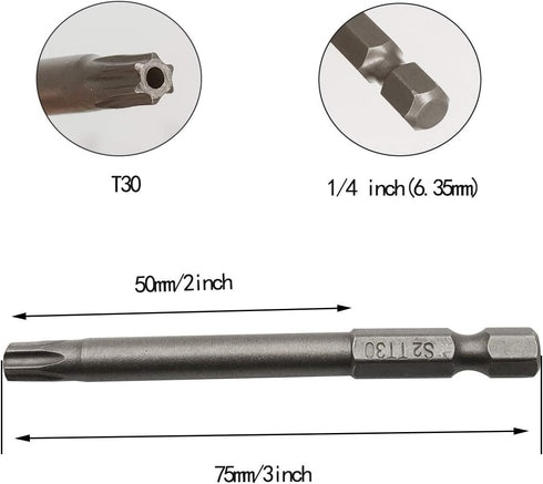 10PCS 3"/75mm T30 Torx Head Screwdriver Bit Set, 1/4 Inch Hex Shank with Quick Release Slot,S2 Steel Magnetic Security Tamper Proof Star 6 Point S...