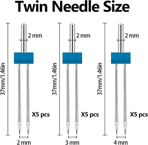 15 Pieces Sewing Machine Twin Needle Double Stretch Twin Needle Pins with 2 Pieces 9 Groove Pintuck Presser Foot for Household Sewing Machine Acce...