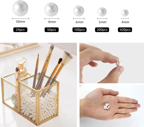 800 Pcs White Pearl Beads for Jewelry Making Pearls Bracelet Kit Loose Spacer Bead for Bracelets Necklace Crafts DIY 4mm 5mm 6mm 8mm 10mm Round Cr...