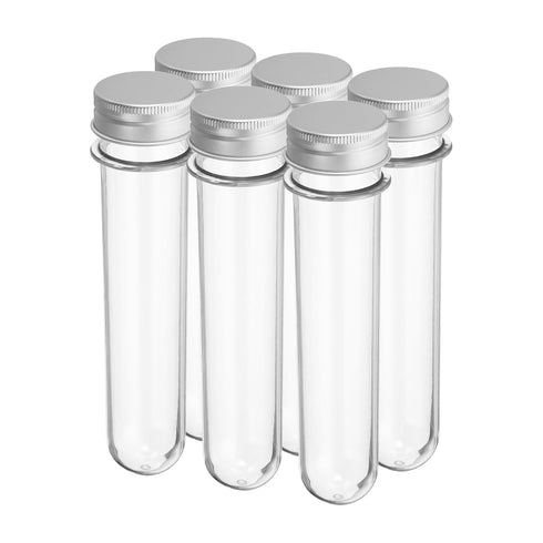 PATIKIL 100ml Plastic Test Tubes with Screw Caps, 6Pcs 160x33mm Tubes for Scientific Party Decoration Candy Bead Storage Bath Salt Lab Use, Silver...