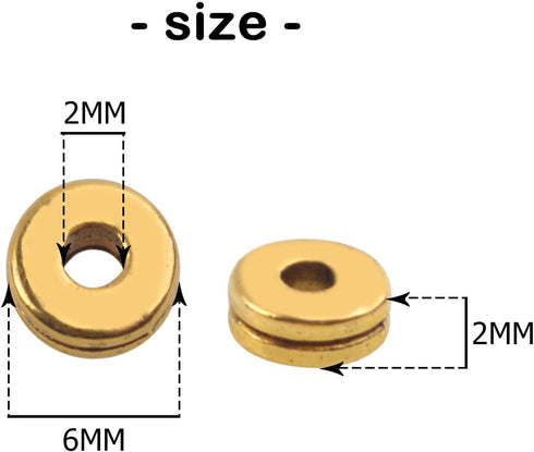 Metal Spacer Beads,200pcs Flat Round Disc Rondelle Spacer Beads Metal Rondelle Beads Spacers for Jewelry Making(6mm) - Silver and Golden...