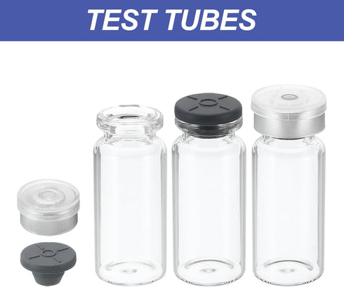 PATIKIL 10ml Sample Vials, 10 Pack Lab Empty Vials with Butyl Rubber Stopper and Crimp Top Caps Borosilicate Glass Vial, Transparent...