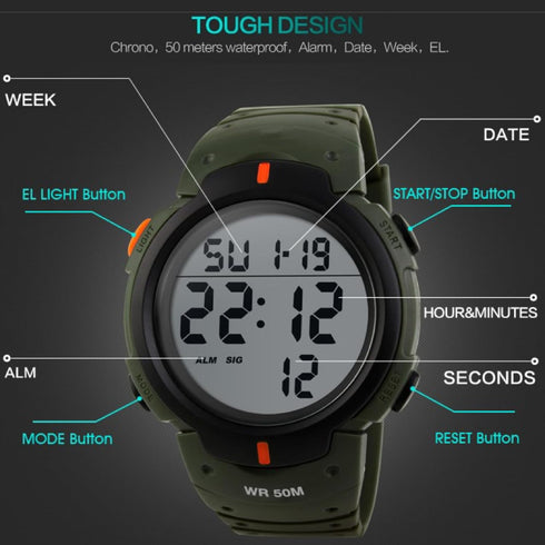 Mens Digital Sports Watch LED Screen Large Face Military Watches for Men Waterproof Casual Luminous Stopwatch Alarm Simple Army Watch...