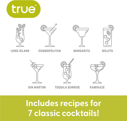 True Glass Cocktail Shaker with 7 Classic Recipes and Measurements for Cold Brew Cocktails, Home Bar Accessories, Bar Tools, Bartender Gifts, Host...