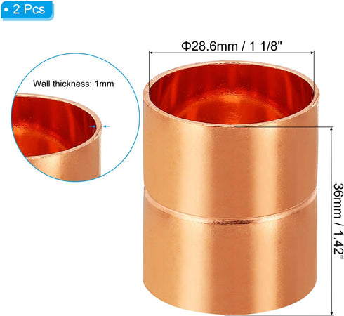 PATIKIL 1-1/8 Inch ID Copper Coupling Fittings, 4 Pcs Rolled Tube Stop Straight Pipe Fitting Welding Joint for HVAC Air Conditioning Plumbing Refr...