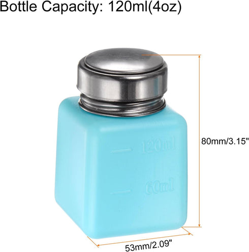 Solvent Alcohol Dispenser 120ml(4oz) Push Down Liquid Dispenser Pump with Sealing Stainless Steel Lid for Acetone Cleanser Polish Remover, Blue...