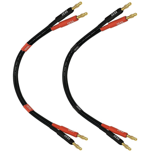 CESS-037-1f Banana Plug Male to Male Speaker Cable 12 Gauge 680 Strand Count Silicone Soft Wire, 2 Cables (1 Foot)...
