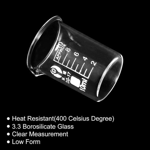 PATIKIL 3Pcs 10ml Low Form Glass Beaker, 3.3 Borosilicate Glass Graduated Printed Scale Measuring Cups with Spout for Kitchen Lab Liquids...