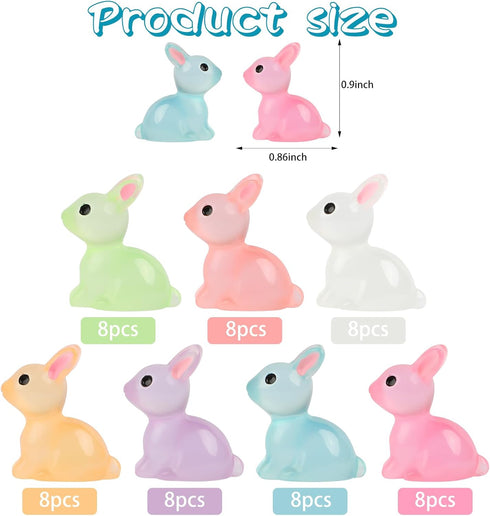 CCINEE 56pcs Luminous Mini Rabbit Miniauter Figures Glow in The Dark Resin Bunny Figures Micro Fairy Ornaments for Fairy Garden Easter Cake Decora...