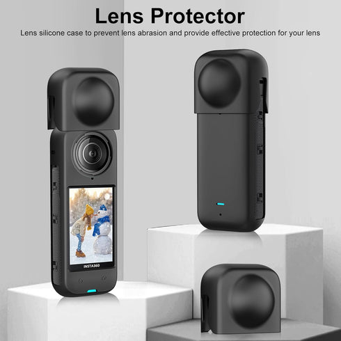 PULUZ Silicone Protective Case for Insta360 X4 with Lens Cap, Soft Camera Protective Cover and Standard Lens Guard for Insta 360 X4 Accessories(Bl...